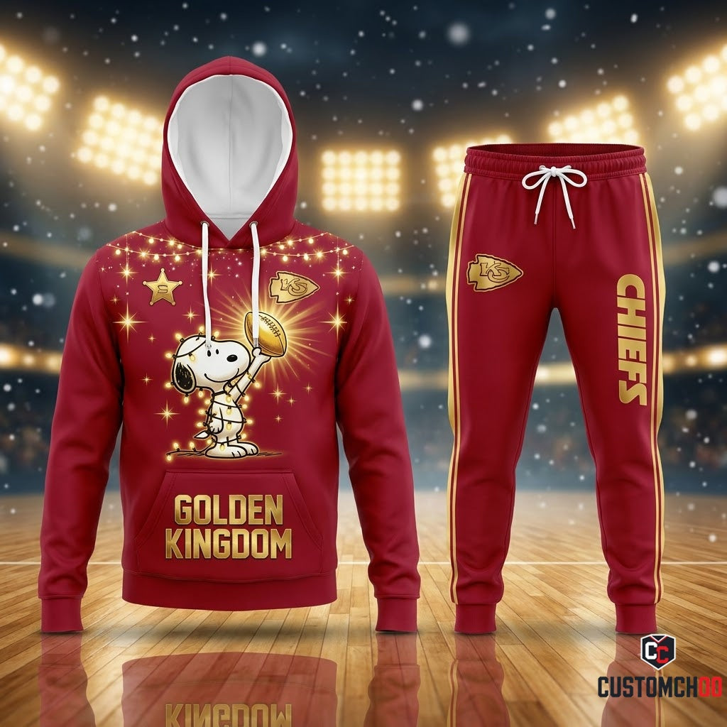 Kansas City Chiefs snoopy-inspired christmas hoodie and sweatpants tracksuit set – Gold Rush Holiday Lights