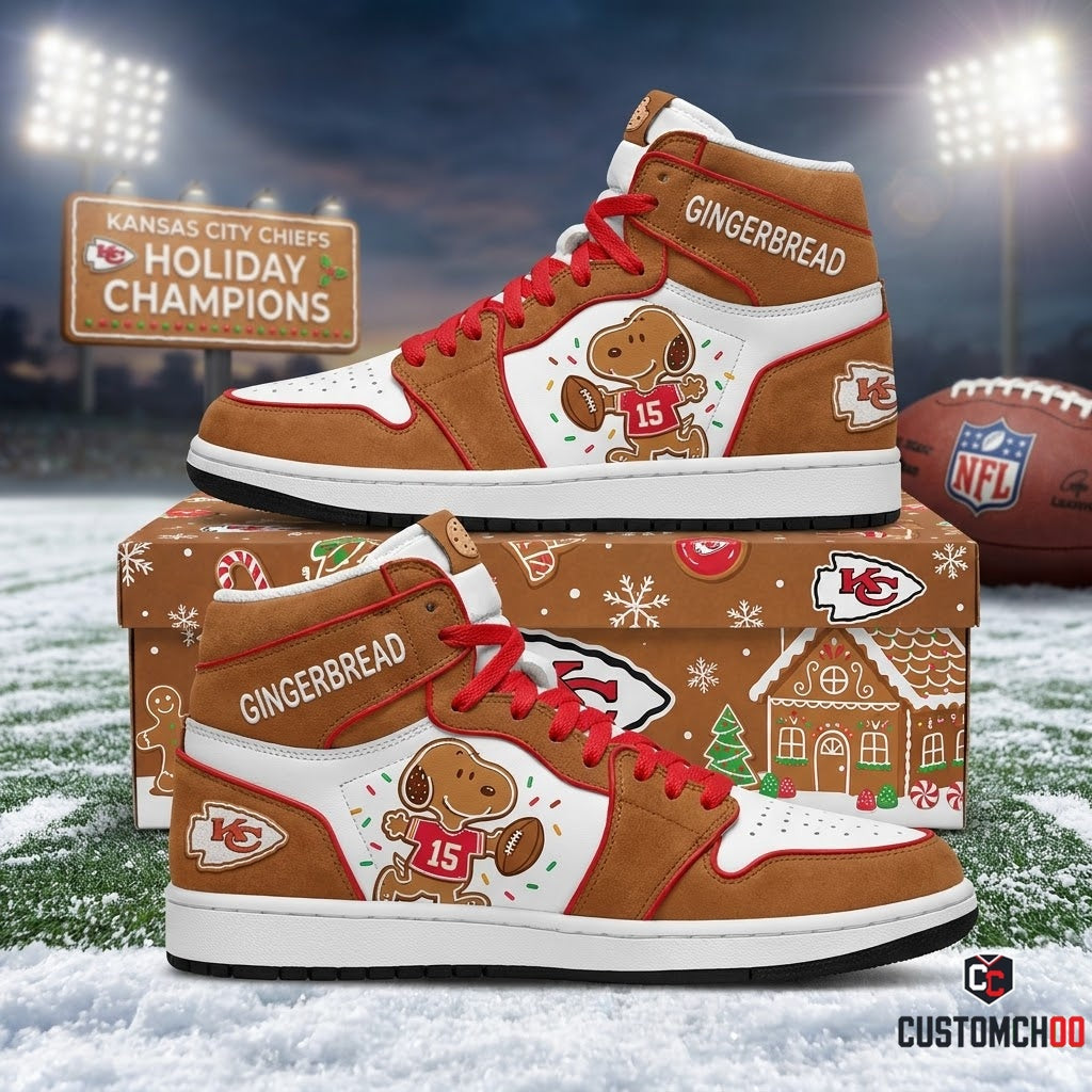 Kansas City Chiefs snoopy-inspired holiday fan sneakers – Gingerbread Mahomes Snoopy