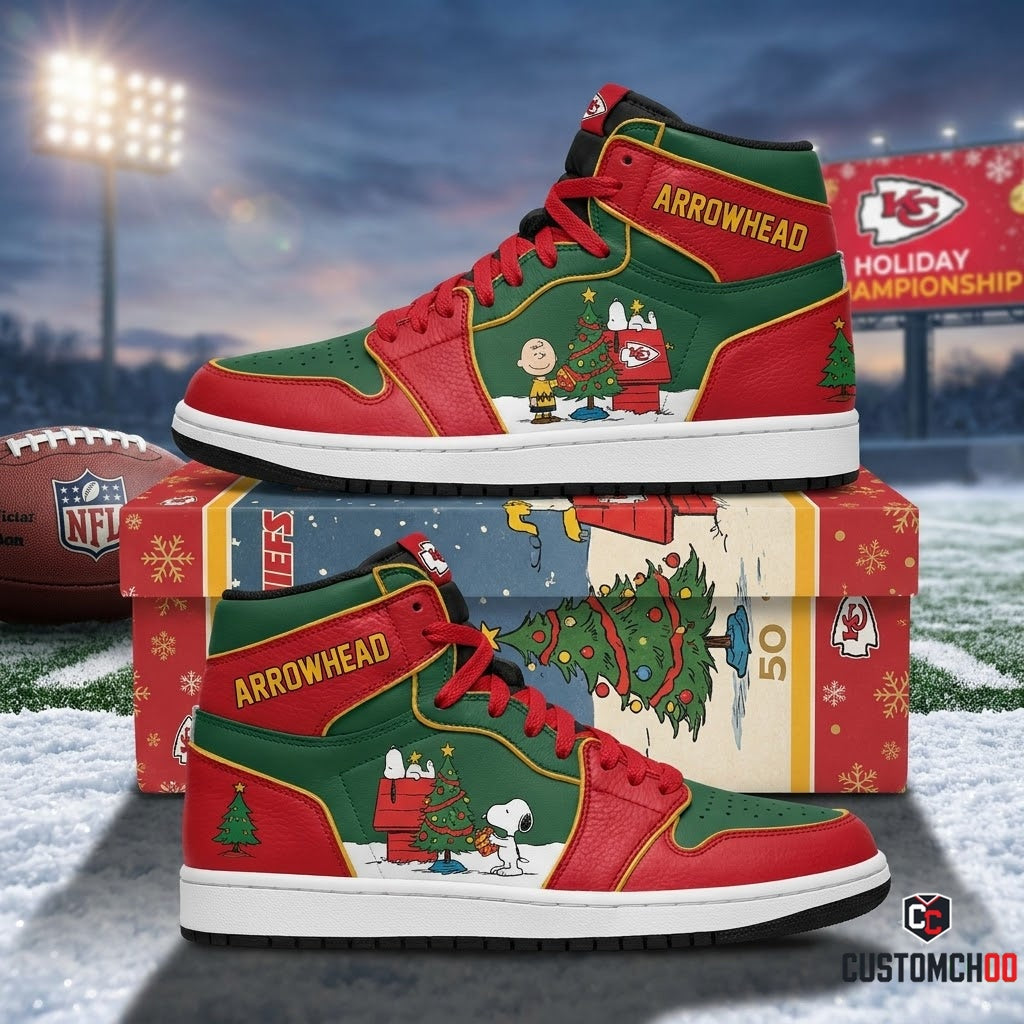 Kansas City Chiefs snoopy-inspired holiday fan sneakers – Charlie Brown Tree Arrowhead