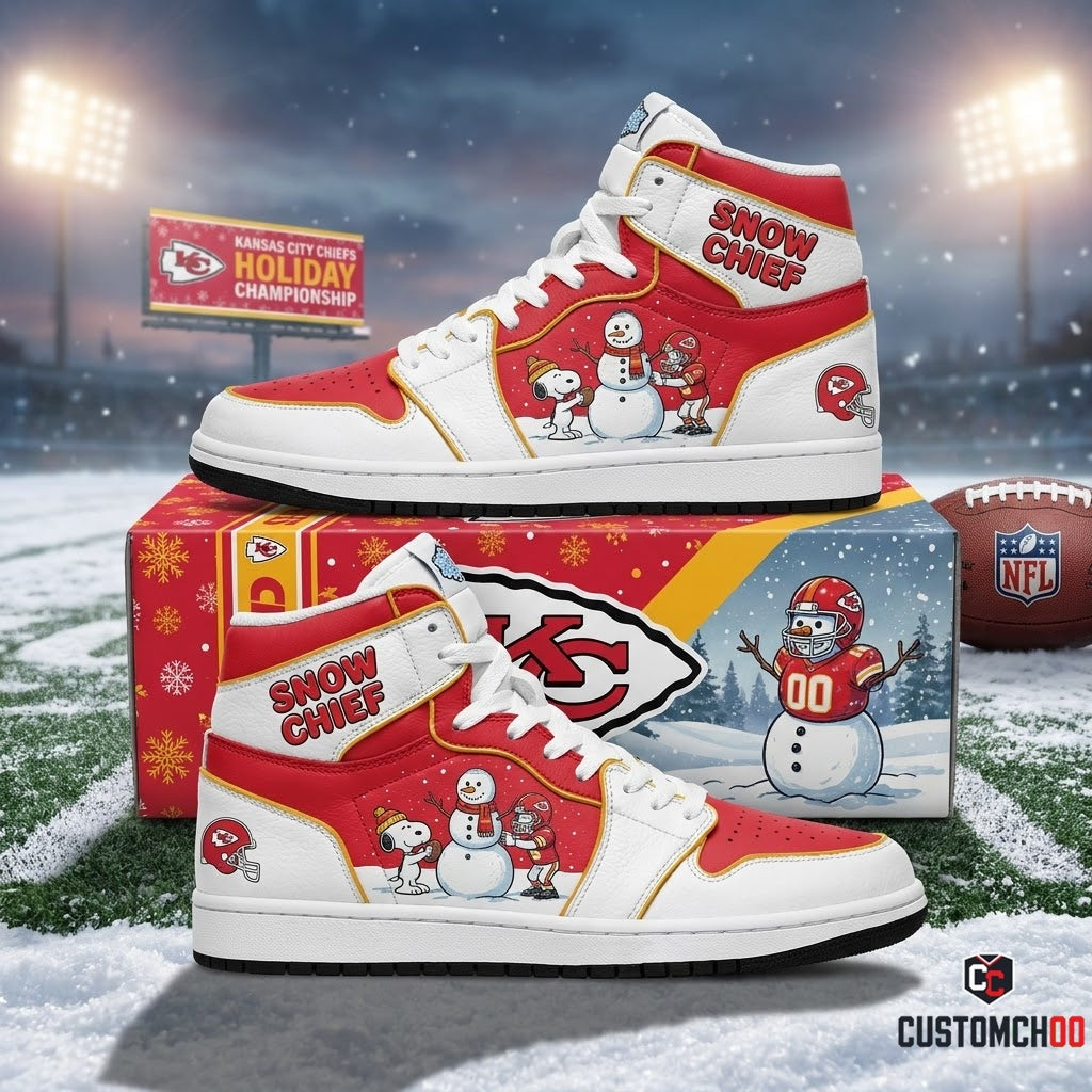 Kansas City Chiefs snoopy-inspired holiday fan sneakers – Frosty Snow Chief