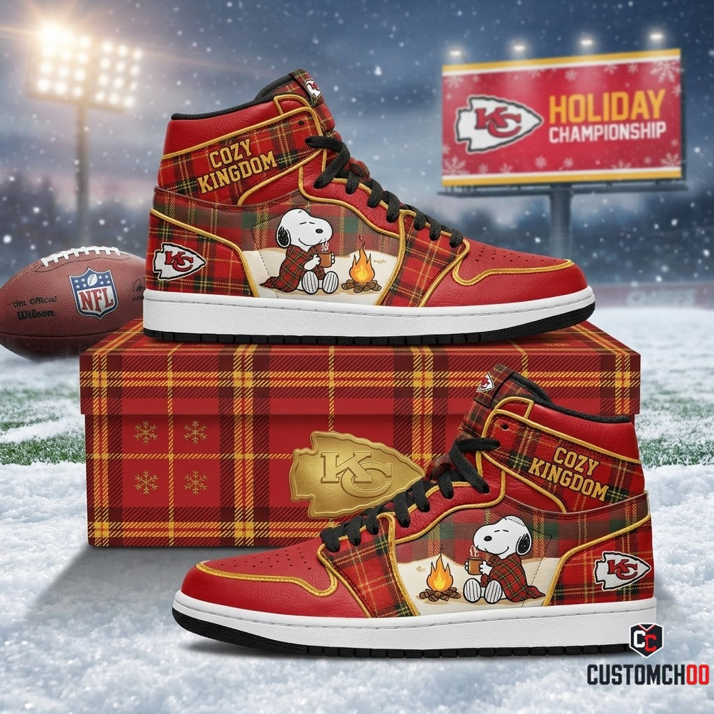 Kansas City Chiefs snoopy-inspired holiday fan sneakers – Red Gold Tartan Plaid