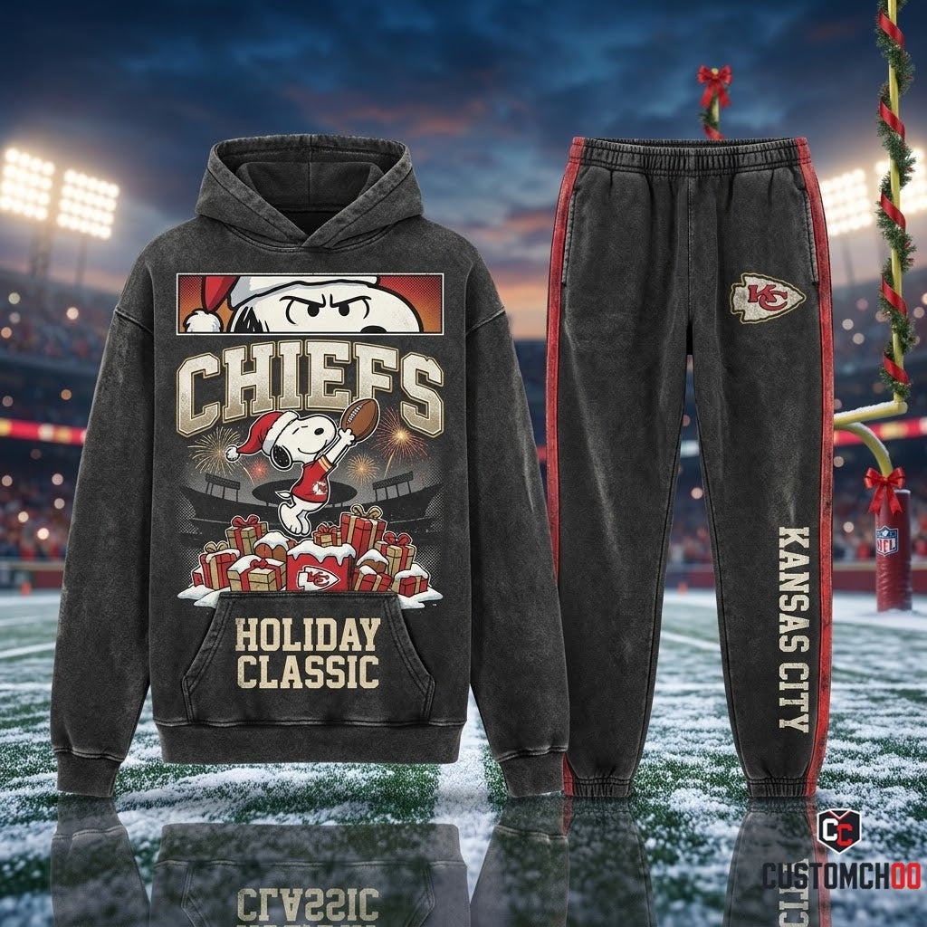 Kansas City Chiefs snoopy-inspired holiday hoodie and sweatpants tracksuit set – Vintage '90s Bootleg Chiefs