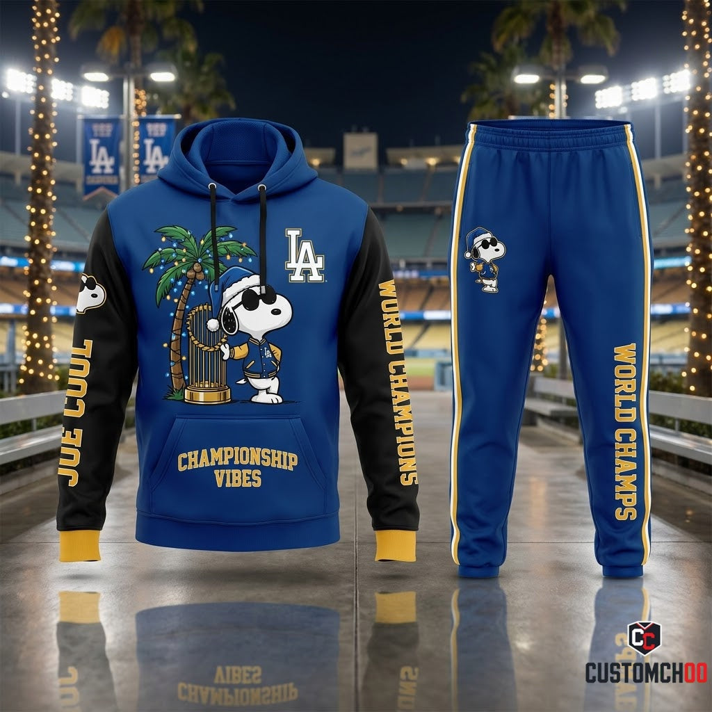 Los Angeles Dodgers snoopy-inspired christmas hoodie and sweatpants tracksuit set – Dodgers Snoopy Joe Cool World Series