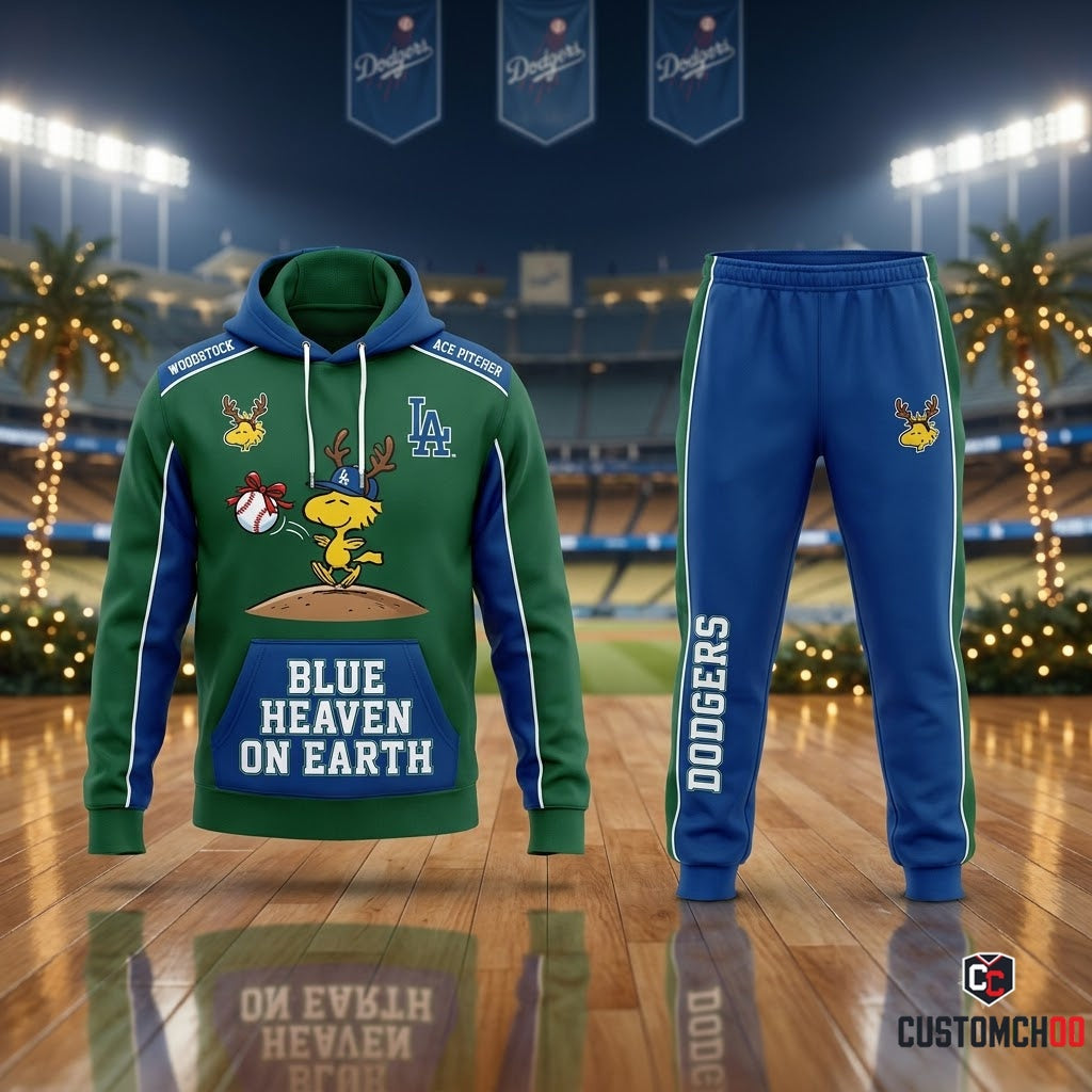 Los Angeles Dodgers snoopy-inspired christmas hoodie and sweatpants tracksuit set – Dodgers Woodstock Reindeer Pitcher