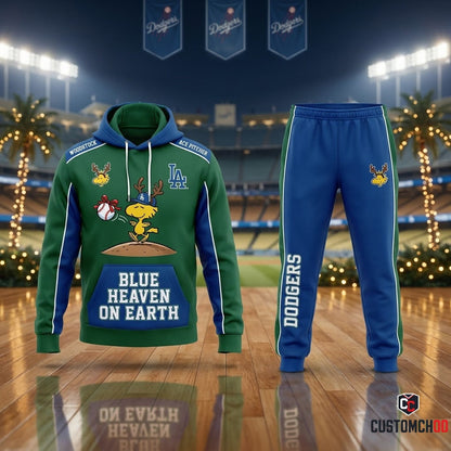 Los Angeles Dodgers snoopy-inspired christmas hoodie and sweatpants tracksuit set – Dodgers Woodstock Reindeer Pitcher