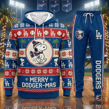 Los Angeles Dodgers snoopy-inspired christmas hoodie and sweatpants tracksuit set – Dodgers Snoopy Ugly Sweater Fair Isle