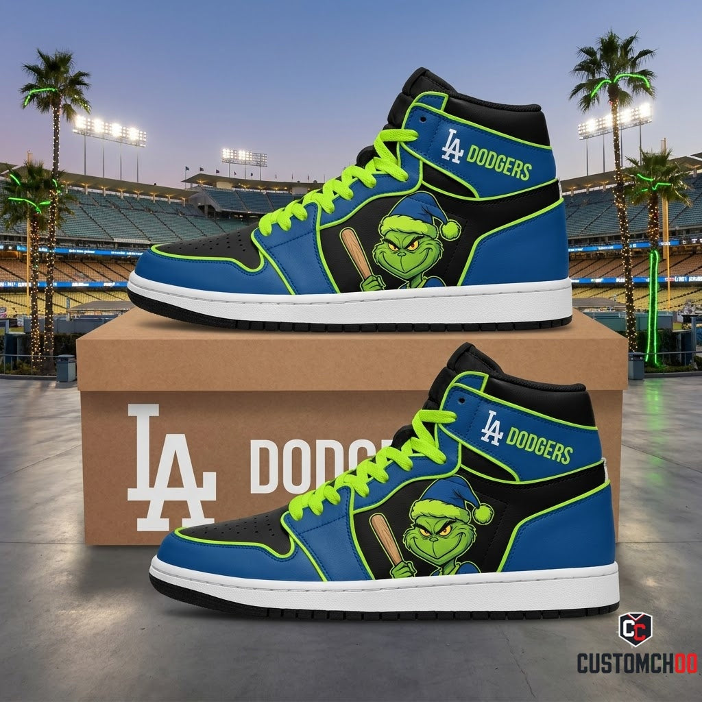 Los Angeles Dodgers grinch-inspired christmas fan sneakers – Dodgers Grinch Resting Mean Face LA