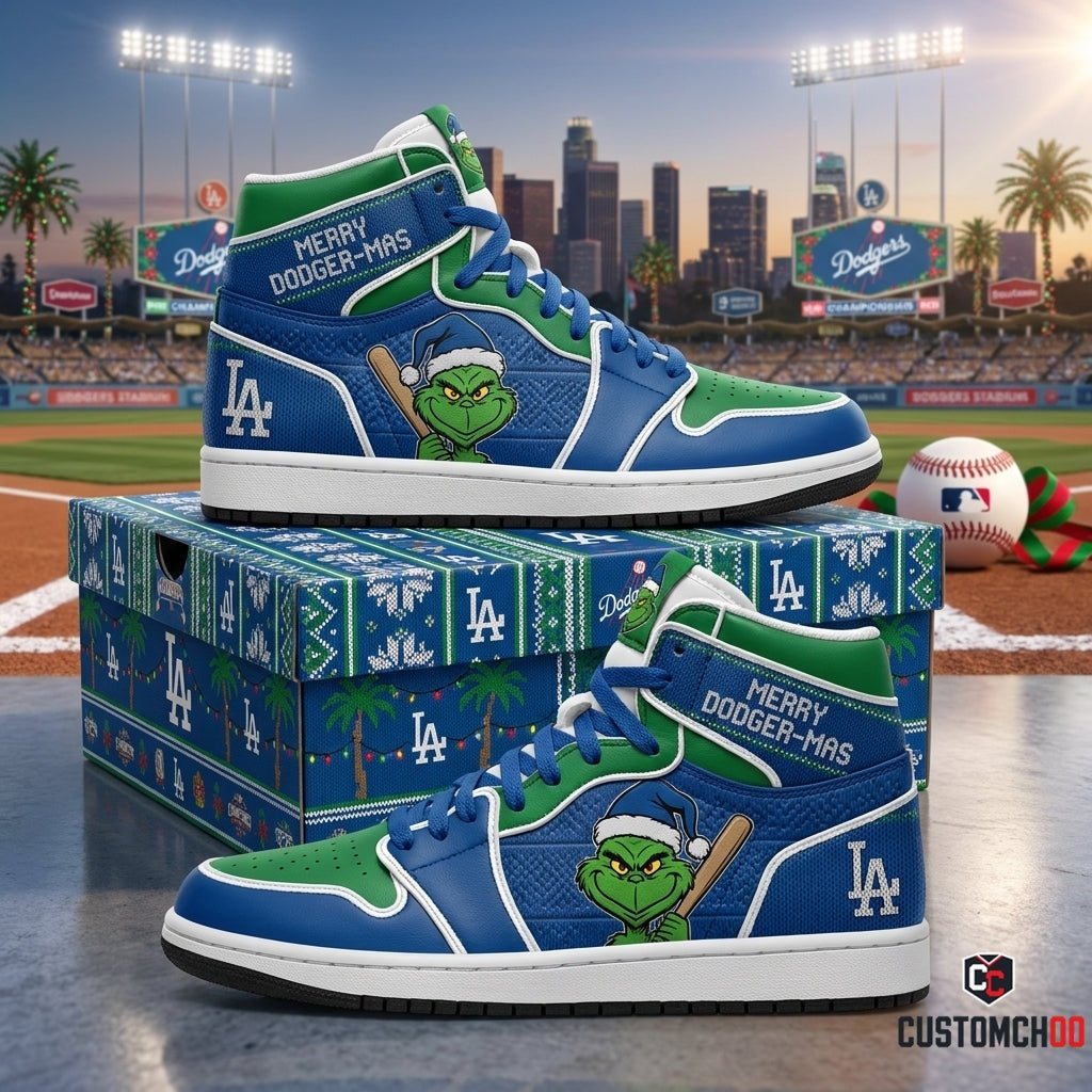 Los Angeles Dodgers grinch-inspired christmas fan sneakers – Dodgers Grinch Ugly Sweater Tangled