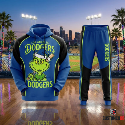 Los Angeles Dodgers grinch-inspired christmas hoodie and sweatpants tracksuit set – Dodgers Grinch Ugly Sweater Tangled
