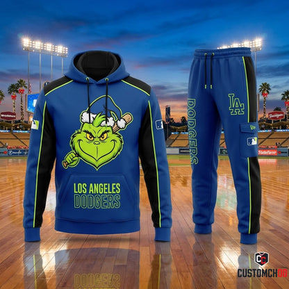 Los Angeles Dodgers grinch-inspired christmas hoodie and sweatpants tracksuit set – Dodgers Grinch Bah Humbug Dodger Dog