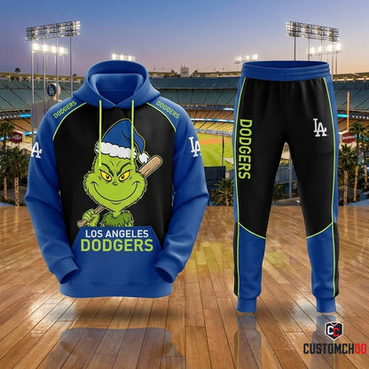 Los Angeles Dodgers grinch-inspired christmas hoodie and sweatpants tracksuit set – Dodgers Grinch Max Reindeer Batboy
