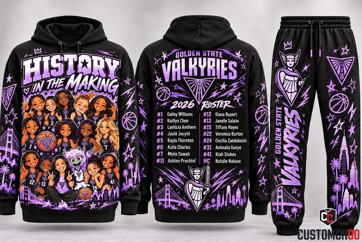 Golden State Valkyries 2026 Finals History in the Making Chibi Roster Hoodie and Sweatpants Tracksuit Set — Style 01