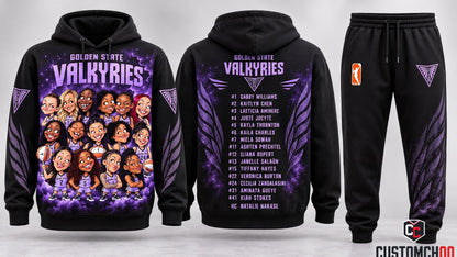 Golden State Valkyries 2026 Chibi Roster Graphic Hoodie and Sweatpants Tracksuit Set — Style 01