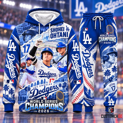 Shohei Ohtani #17 Los Angeles Dodgers World Series Champions 2026 hoodie and jogger pants fan set - front view