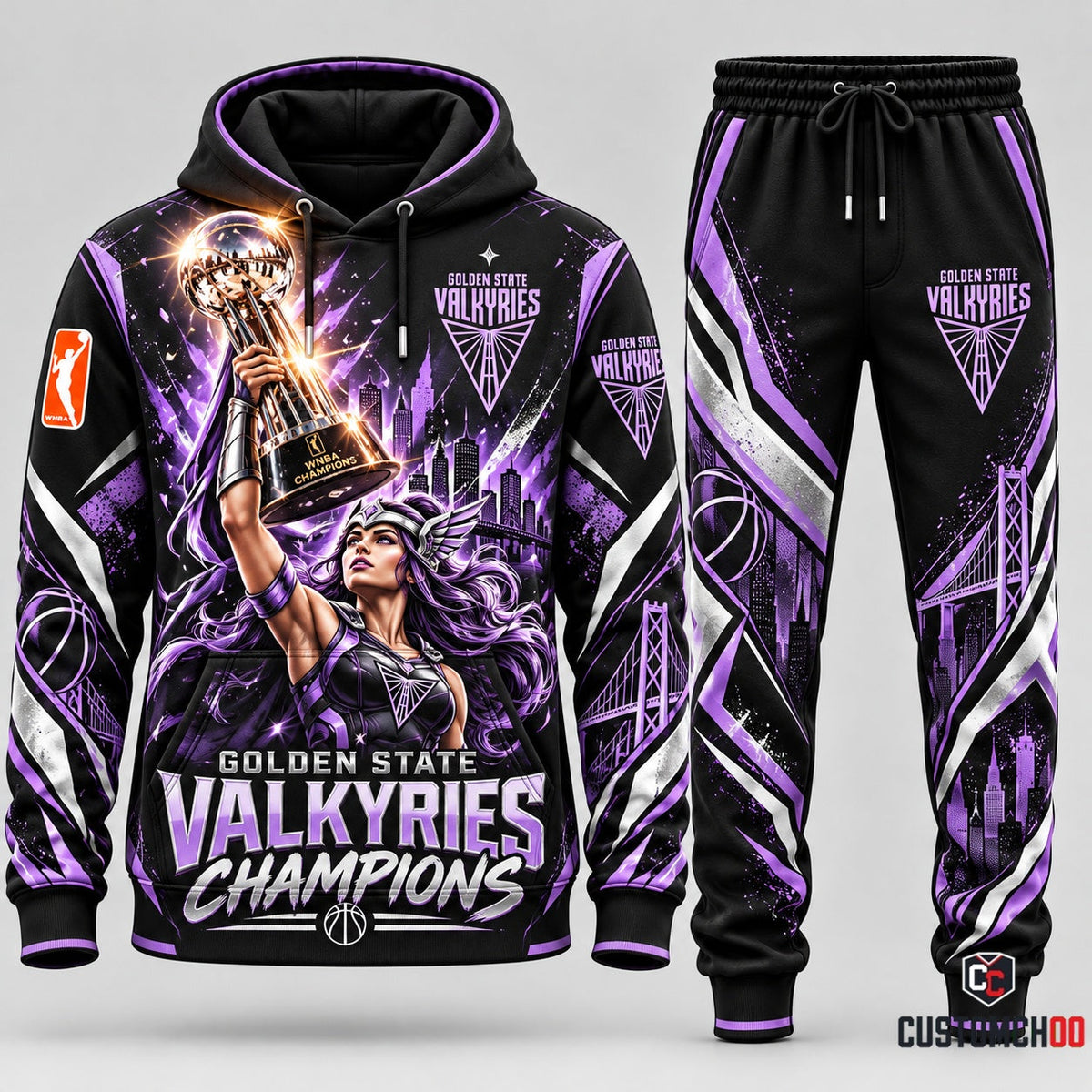 Golden State Valkyries 2026 WNBA basketball hoodie and sweatpants tracksuit – Style 01 - Purple Black Valkyries Champions Set