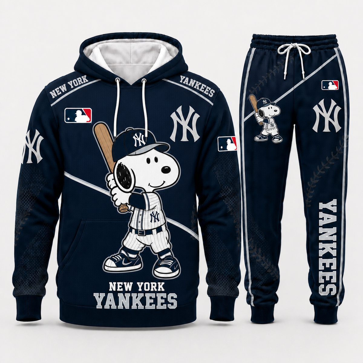 New York Yankees Snoopy Baseball Fan 3-Piece Set – Hoodie — Sweatpants & High-Top Sneakers